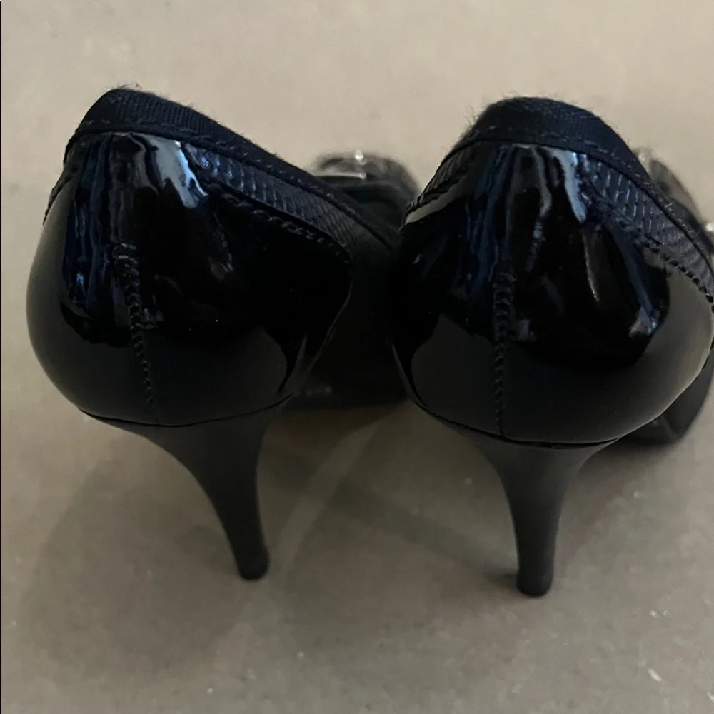 Gianni Bini Black Peep-Toe Heels with Silver Buckle - Picture 4 of 5